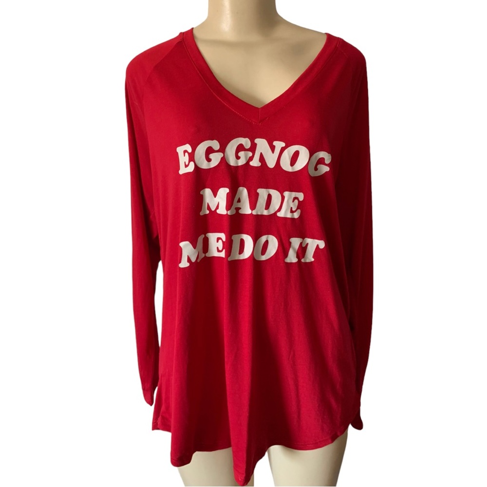 TORRID Classic Fit Bold Red LS Christmas “Eggnog Made Me Do It” T-Shirt Top